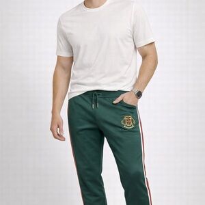 Tommy Hilfiger Dark Green Joggers with Red Stripes